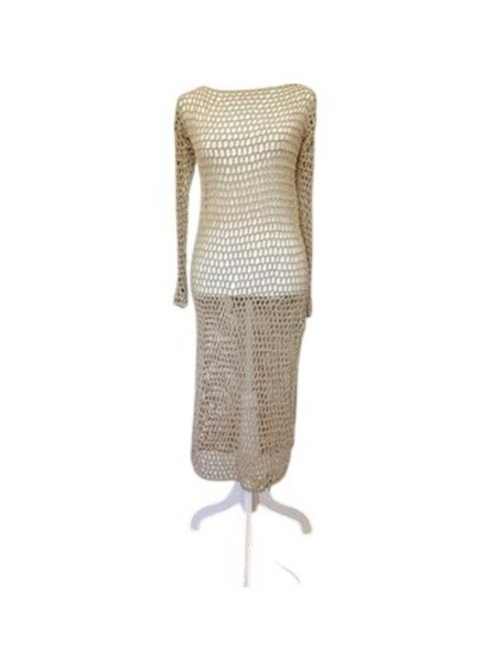 Blower Crochet Cover-up Open Knit Dress Beach to Bar Bohemian Resort Euro Summer - Picture 2 of 12